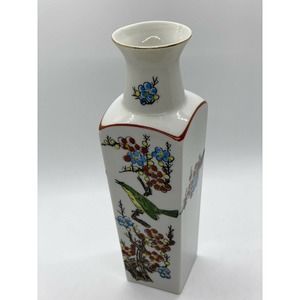 Vintage Porcelain Vase Japan 8” Action Lobeco Hand-painted White w/ Red Trim